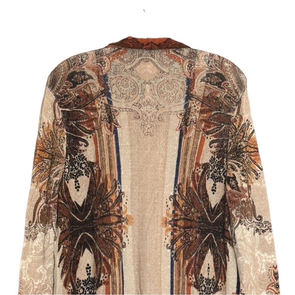 Chico’s Paisley Boho Tan Burnt Orange Open Front Duster Cardigan Size 2 (L) NWOT - Picture 5 of 7
